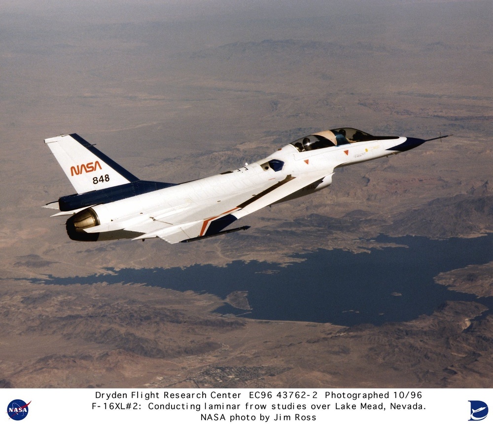 F-16XL Ship #2 SLFC - Laminar flow research flight over Lake Mead, Nevada