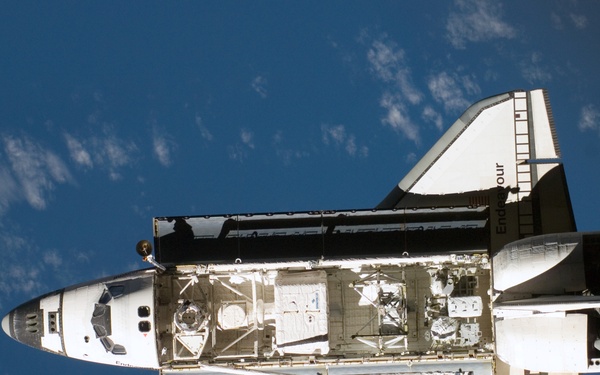 View of the Shuttle Endeavour on approach to the ISS during STS-118