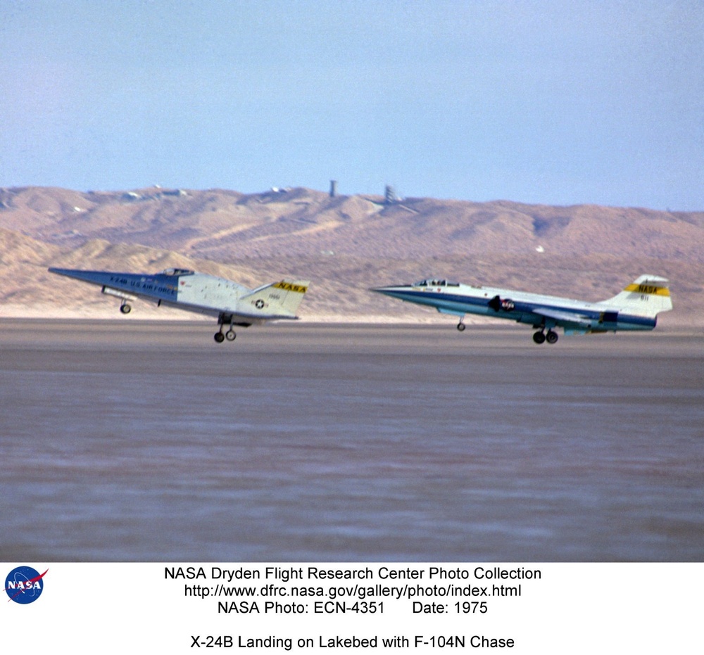 X-24B Landing on Lakebed with F-104N Chase