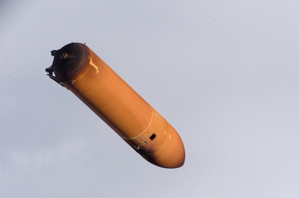 Close-up view of STS-114 External Fuel Tank during separation