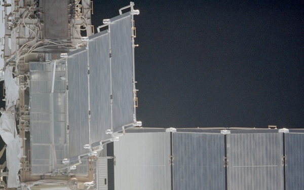 View of the aft nadir side of the P6 Truss and S0 Truss taken during STS-110