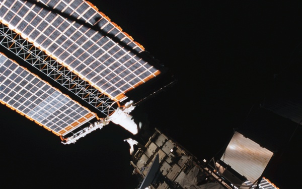 View of the port side of the P6 and Z1 Trusses taken during the second EVA of STS-110