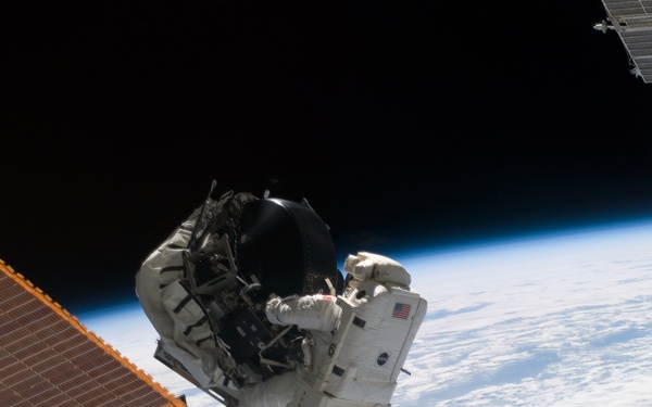 View of MS Williams transporting the new CMG during EVA 2