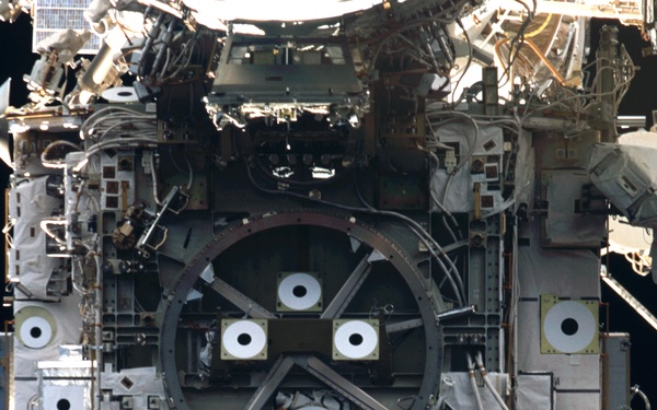 View of the forward side of the Z1 Truss taken during STS-110