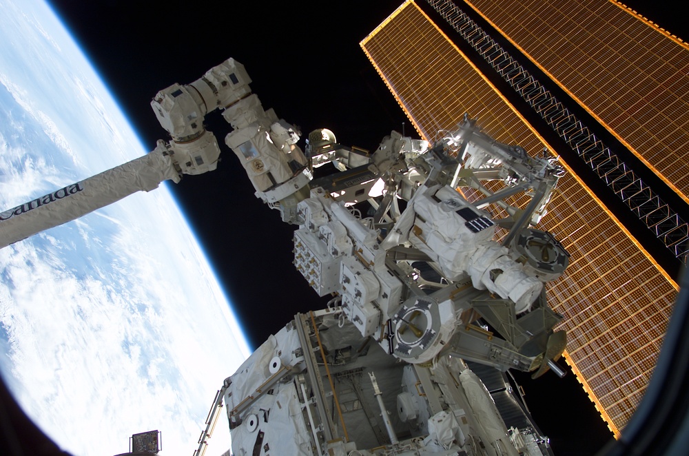 MBS grappled to the Canadarm2 SSRMS during STS-111 UF-2 installation OPS on the ISS truss structure