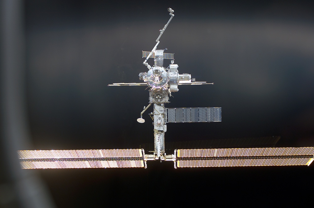 Full view of the ISS taken during STS-110's docking approach