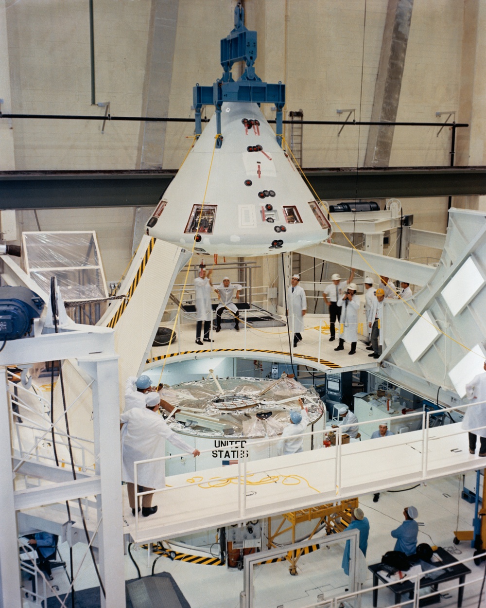 Apollo Spacecraft 020 Command Module readied for mating with Service Module