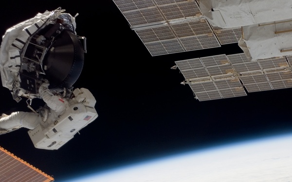 View of MS Williams transporting the new CMG during EVA 2