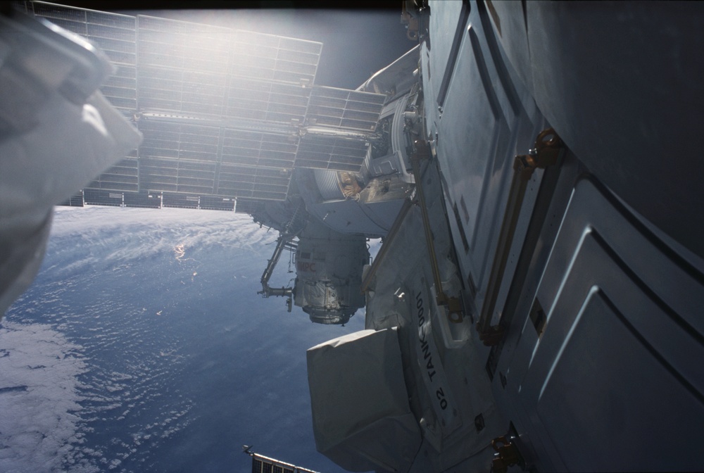 View looking down the starboard side of the ISS taken during the second EVA of STS-110