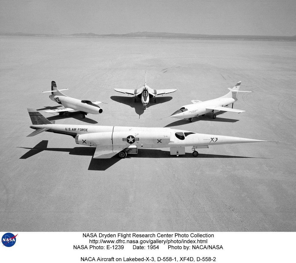 NACA Aircraft on Lakebed-X-3, D-558-1, XF4D, D-558-2