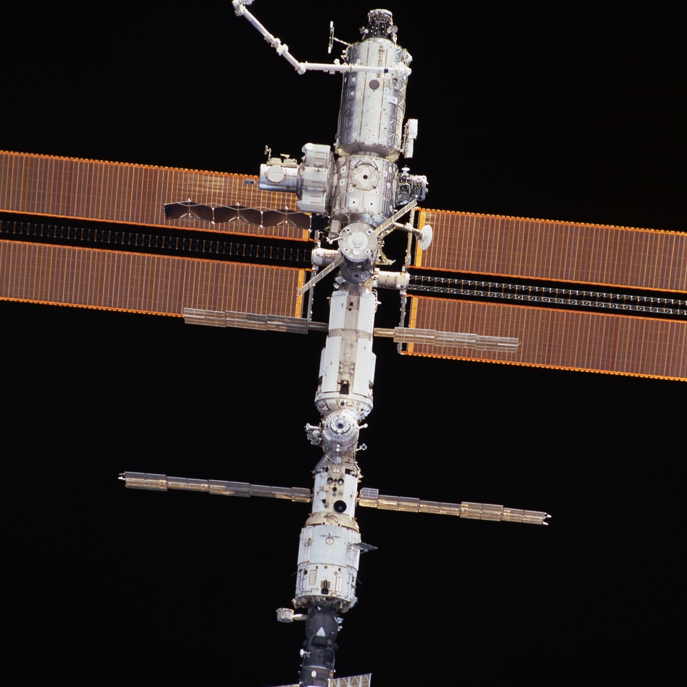 The nadir side of the ISS during the rendezvous for the STS-108 mission