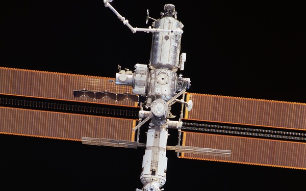 The nadir side of the ISS during the rendezvous for the STS-108 mission