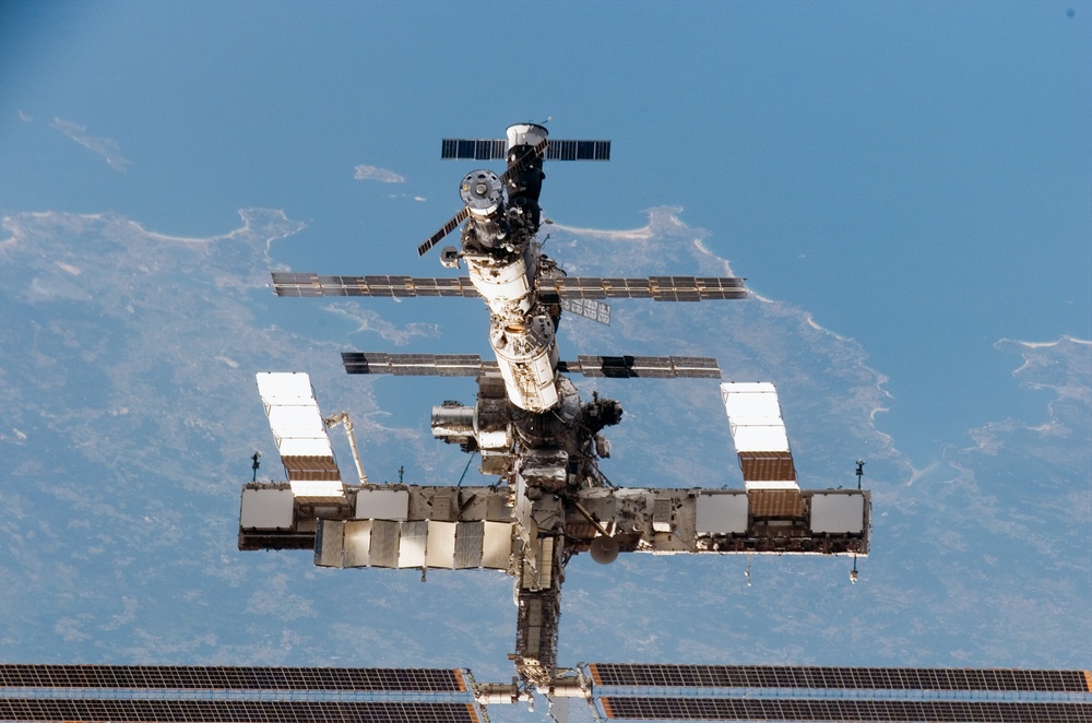 View of the ISS from the orbiter during separation on STS-121