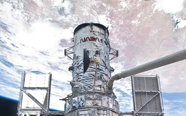 View of HST during its release from the Shuttle Atlantis