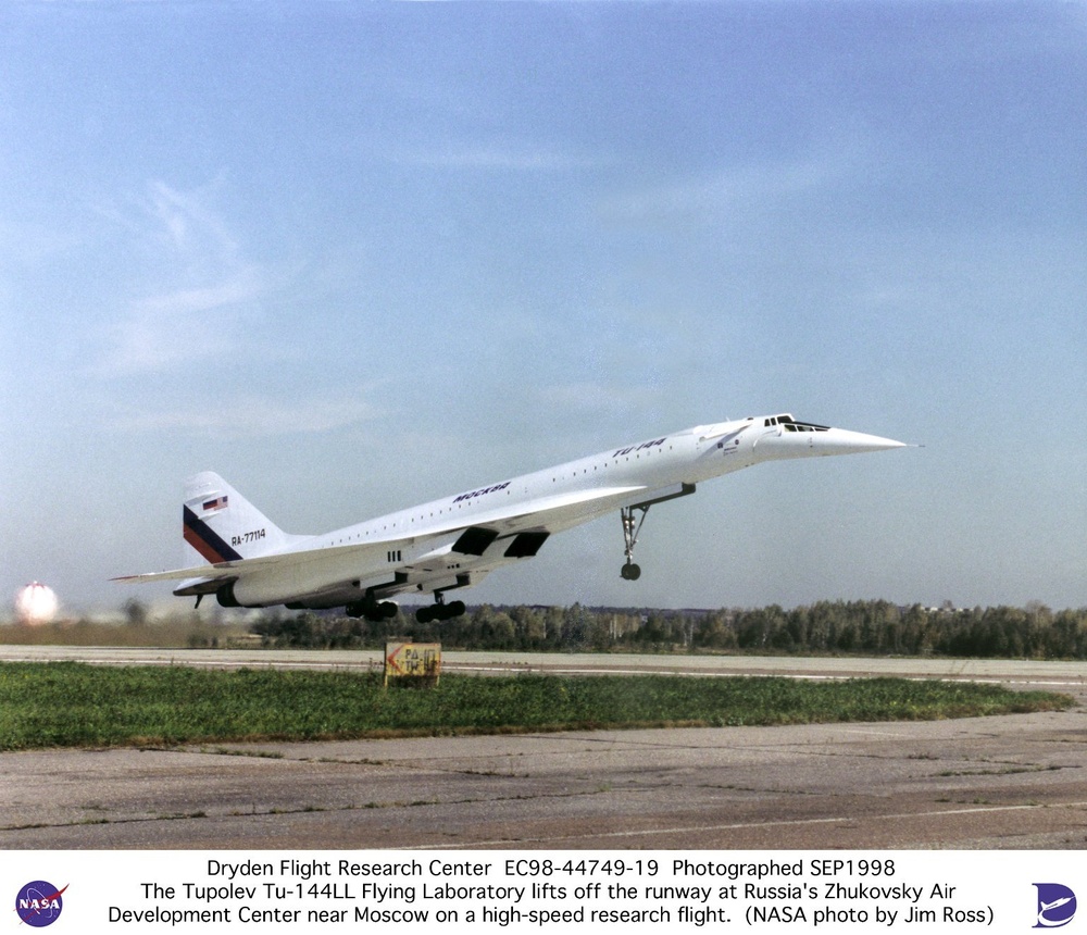 Tu-144LL SST Flying Laboratory Lifts off Runway on a High-Speed Research Flight