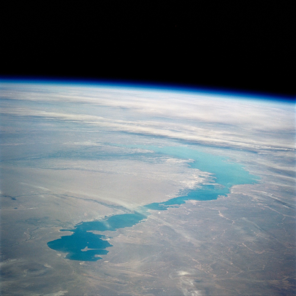 Lake Balkhash, Kasakhstan taken from Atlantis during STS-106