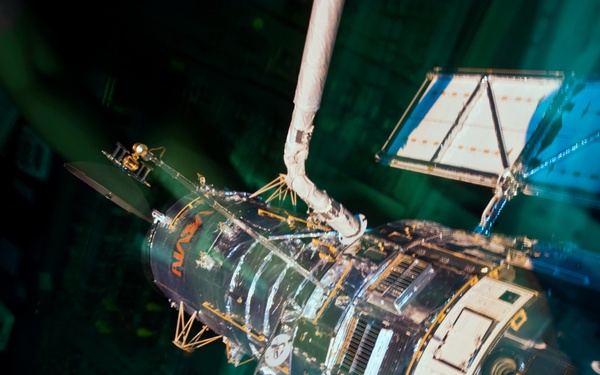 View of HST during its release from the Shuttle Atlantis