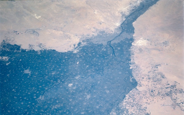 Nile River Delta, Cairo and the Pyramids taken from Atlantis during STS-106