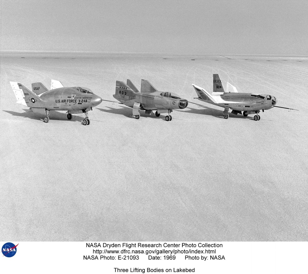 Three Lifting Bodies on Lakebed