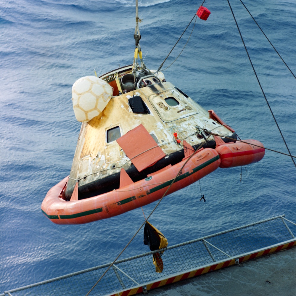 Apollo 8 capsule hoisted aboard U.S.S. Yorktown