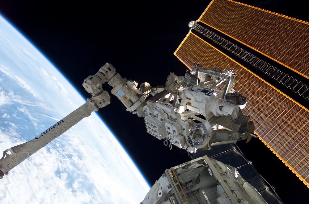MBS grappled to the Canadarm2 SSRMS during STS-111 UF-2 installation OPS on the ISS truss structure