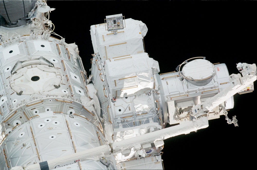 View of the U.S. Laboratory, Airlock, Node 1 and SSRMS taken during STS-108