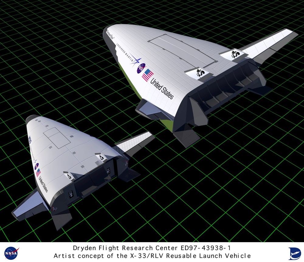 Artist concept of X-33 and VentureStar Reusable Launch Vehicle (RLV)