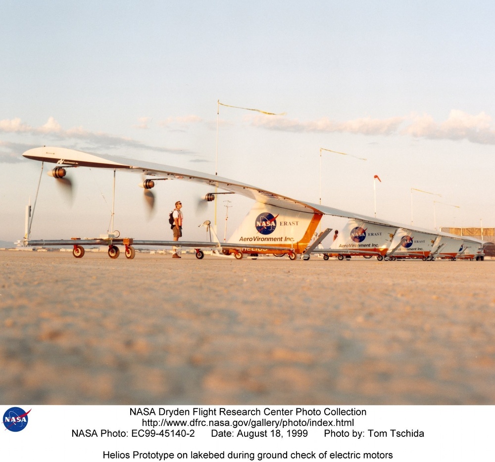 Helios Prototype on lakebed during ground check of electric motors