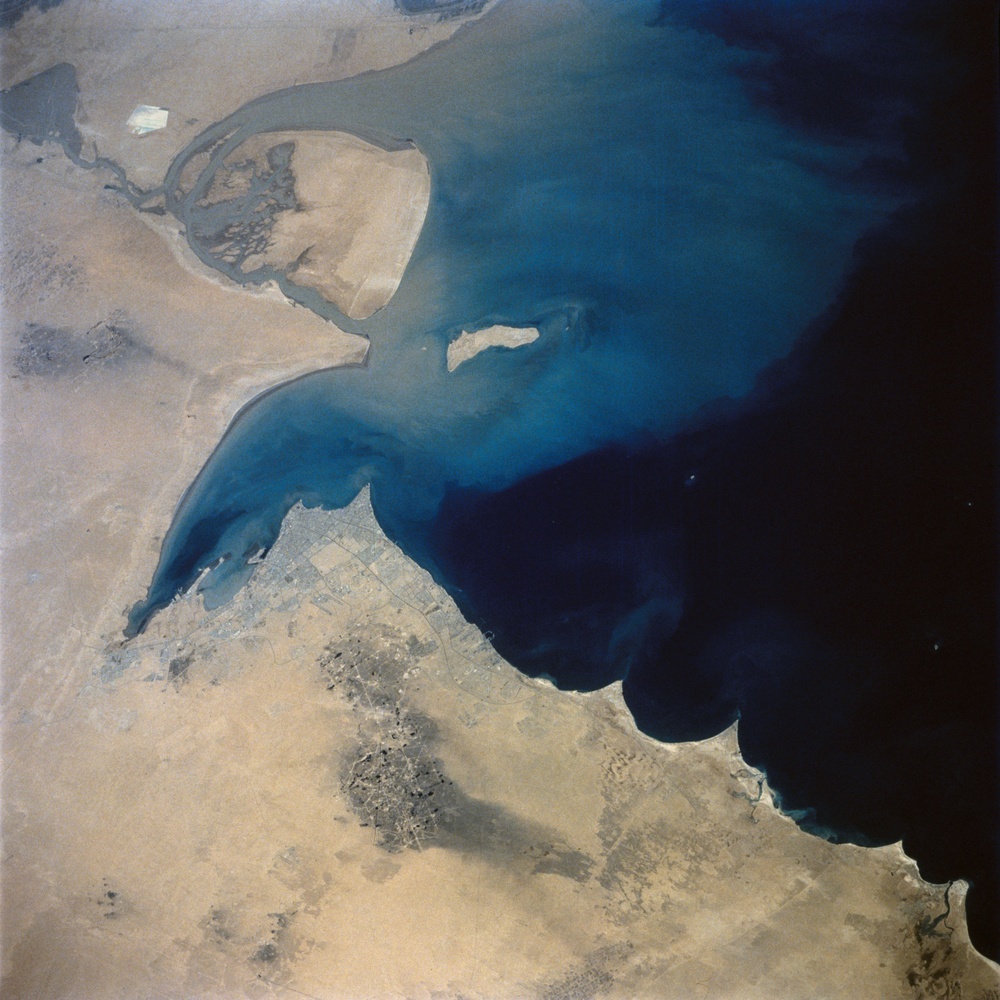 Kuwait City and Fire Scars in the oil fields
