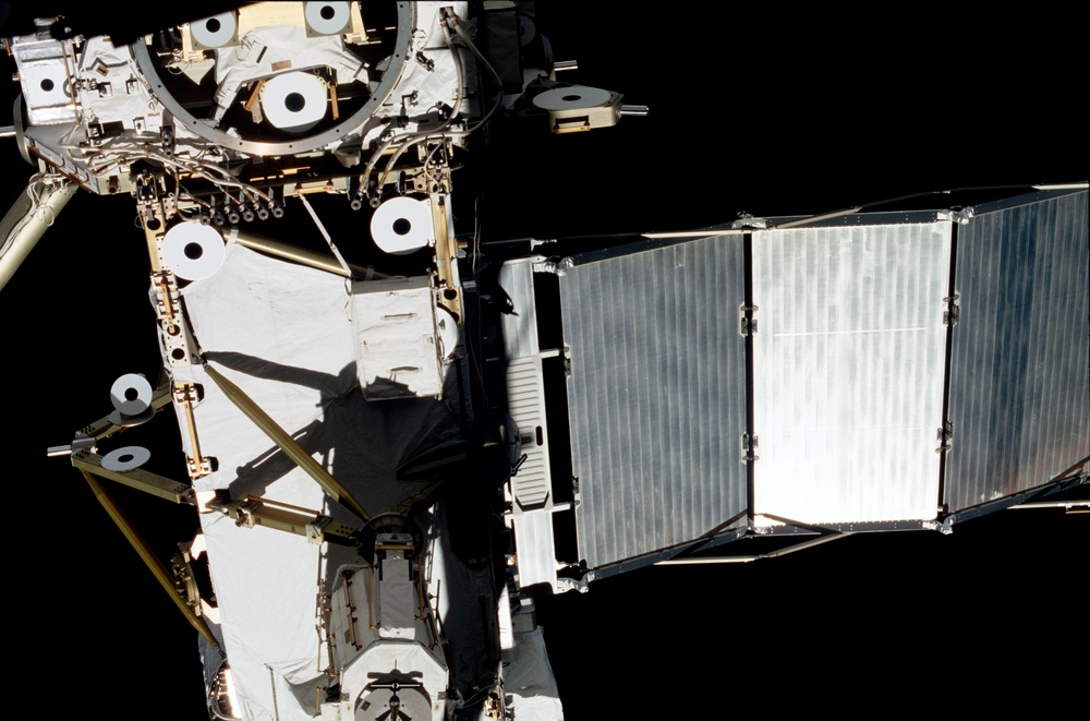 View of the forward side of the Z1 and P6 Trusses taken during STS-108