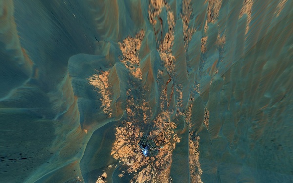 Bird's-Eye View of Opportunity at 'Erebus' (Vertical)