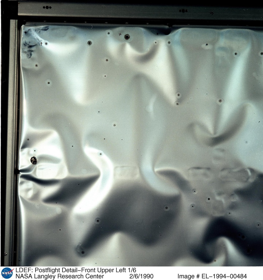 LDEF: Postflight Detail-Front Upper Left 1/6