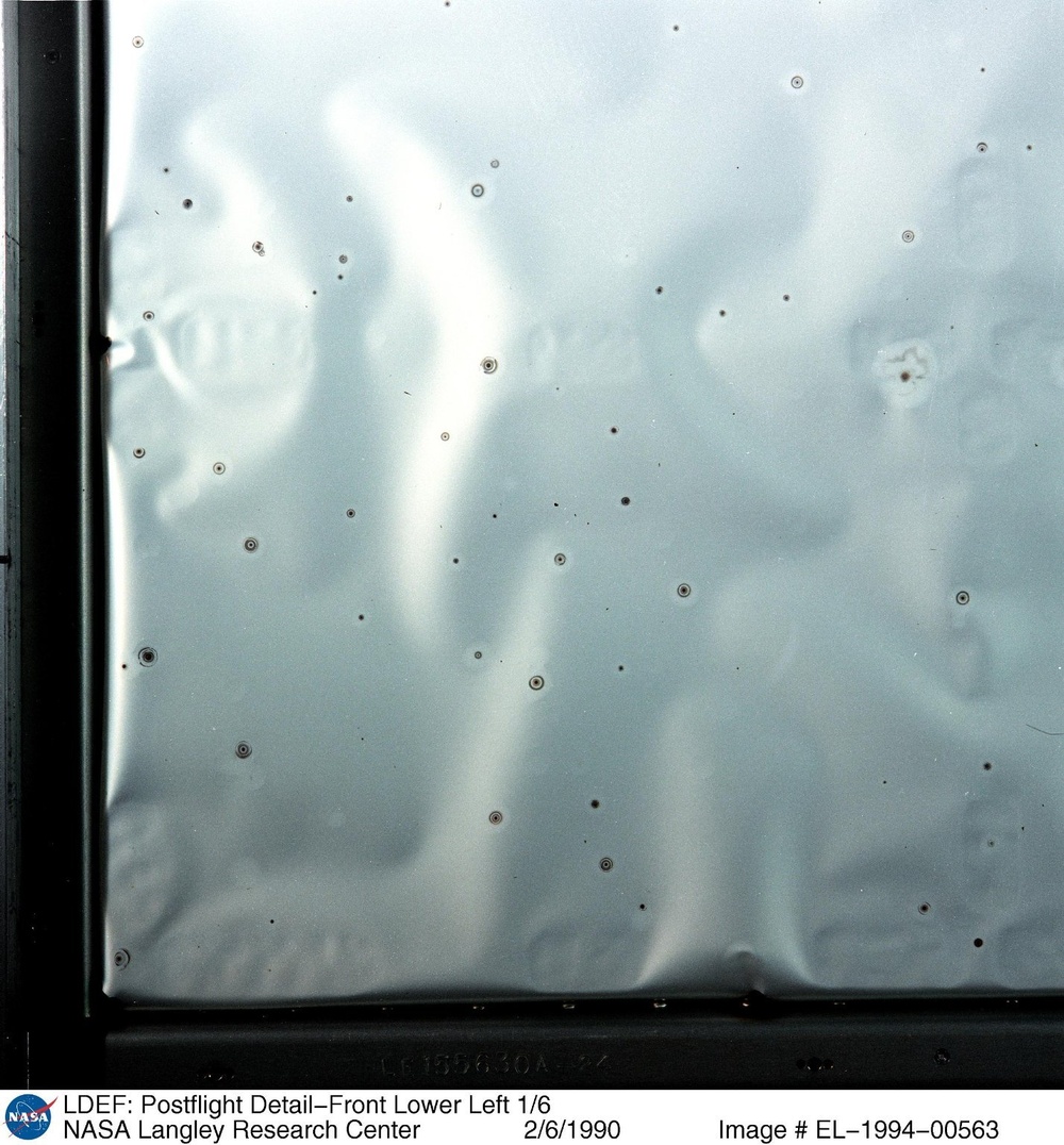 LDEF: Postflight Detail-Front Lower Left 1/6