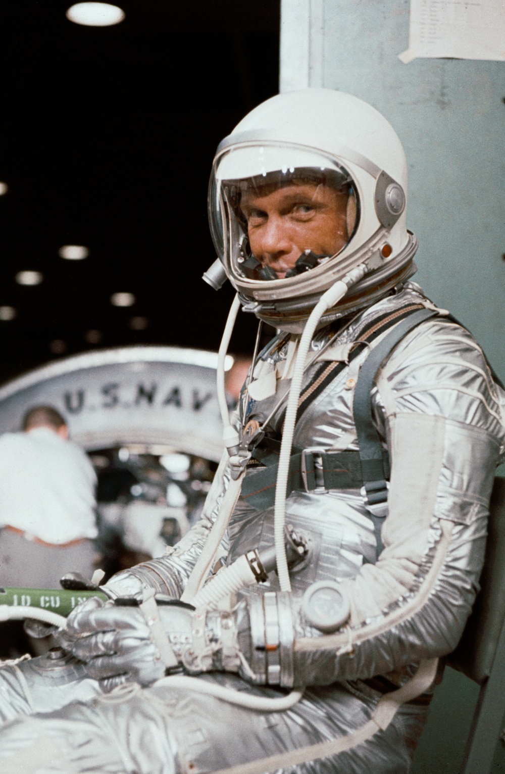 View of Astronaut John Glenn in his Mercury pressure suit
