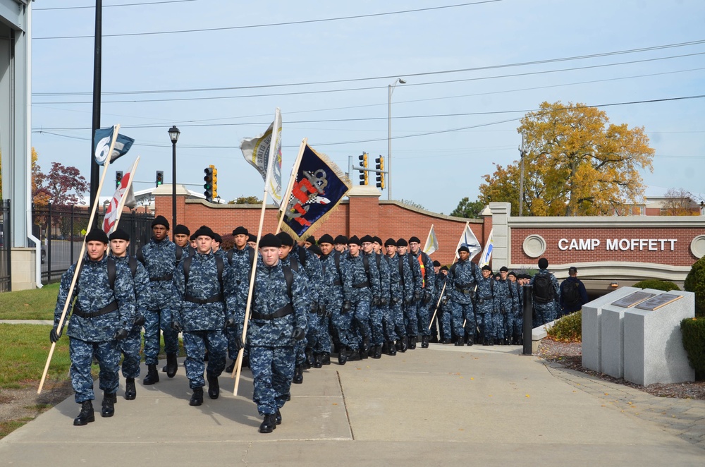 Recruits march at Navy boot camp