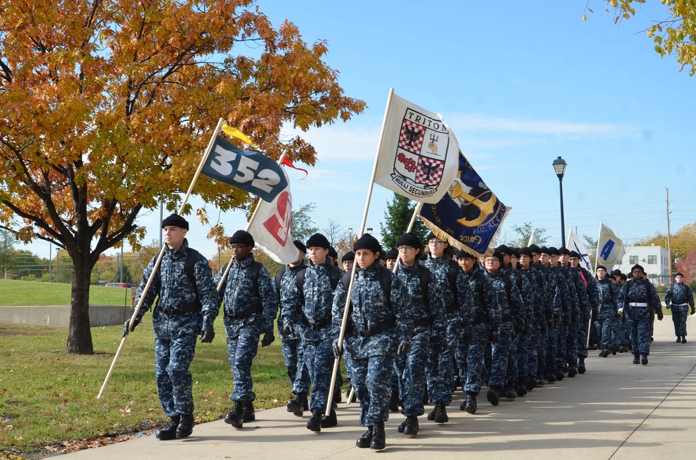 Recruits march at Navy boot camp