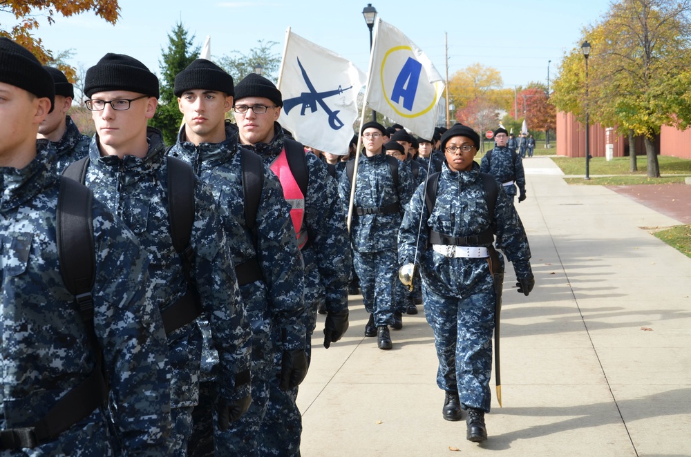 Recruits march at Navy boot camp