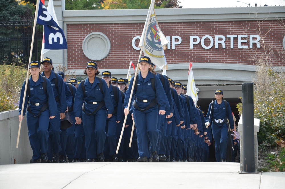 Recruits march at Navy boot camp