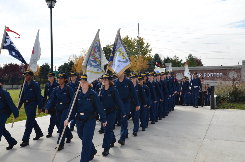 Recruits march at Navy boot camp