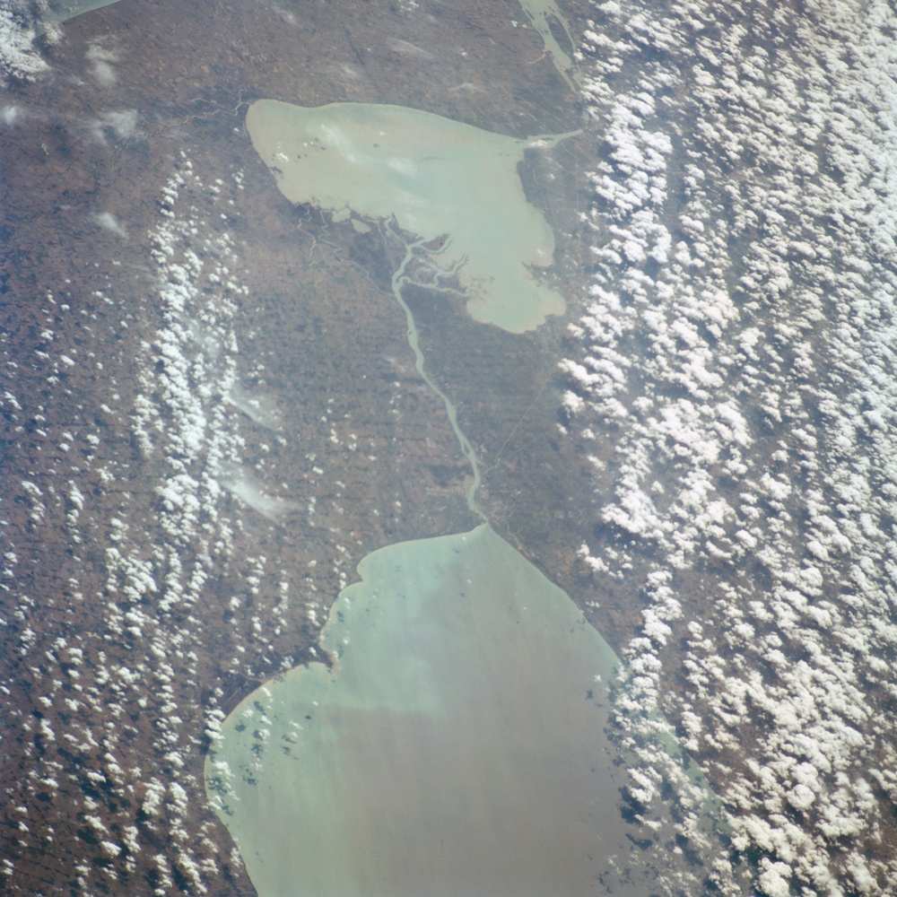 Earth observation image of Lake Huron and Lake St. Clair taken during STS-100