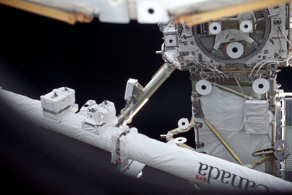 View of the SSRMS, Z1 Truss and P6 Truss taken during STS-100