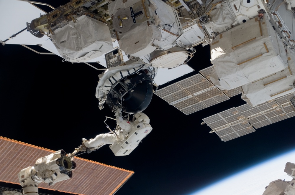 View of MS Williams transporting the new CMG during EVA 2