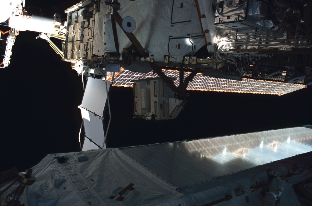 View of the port side of the P6 and Z1 Trusses taken during the second EVA of STS-110