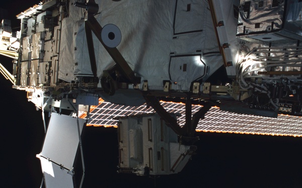 View of the port side of the P6 and Z1 Trusses taken during the second EVA of STS-110