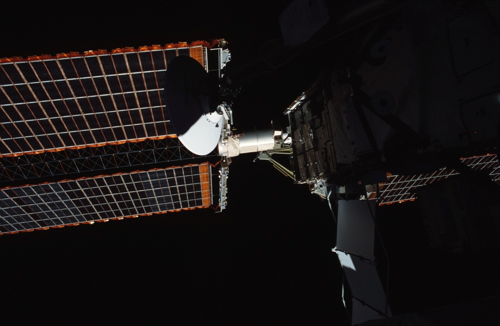 View of the port side of the P6 and Z1 Trusses taken during the second EVA of STS-110