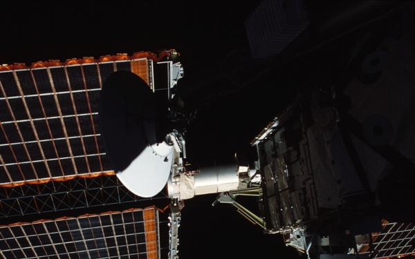 View of the port side of the P6 and Z1 Trusses taken during the second EVA of STS-110