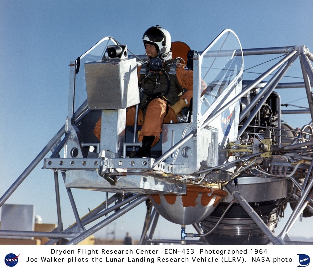 Pilot Joe Walker in Lunar Landing Research Vehicle (LLRV) on ramp