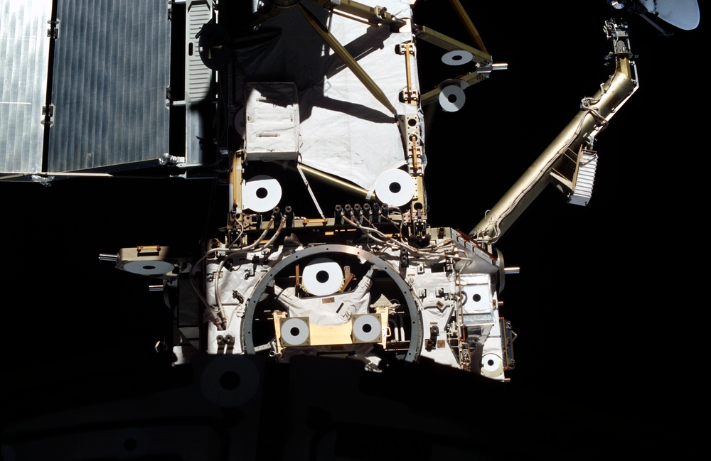 View of the forward side of the Z1 and P6 Trusses taken during STS-108