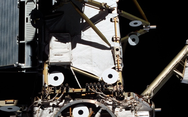 View of the forward side of the Z1 and P6 Trusses taken during STS-108