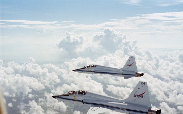 Two T-38 aircraft photographed in-flight